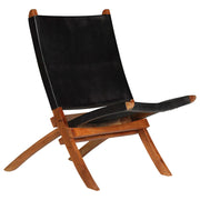 vidaXL Folding Relax Chair Genuine Leather Black