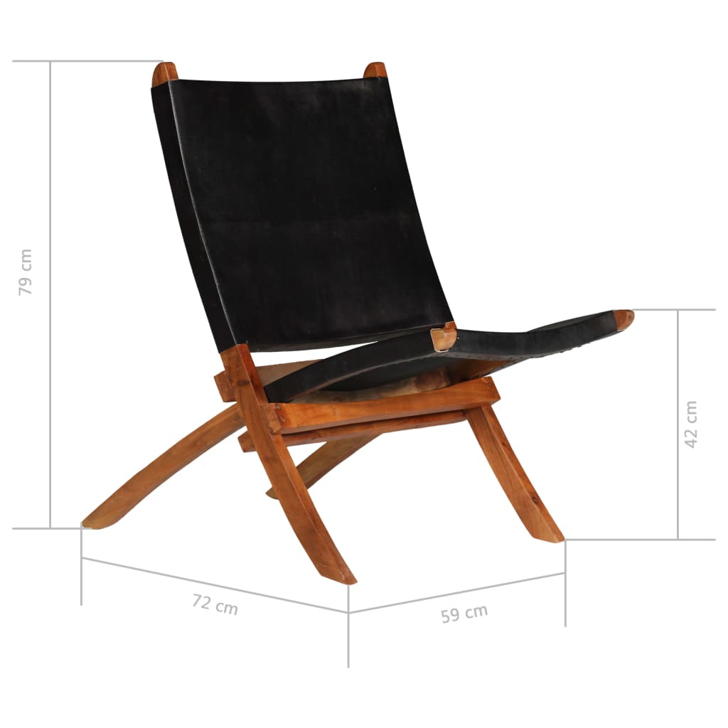 vidaXL Folding Relax Chair Genuine Leather Black