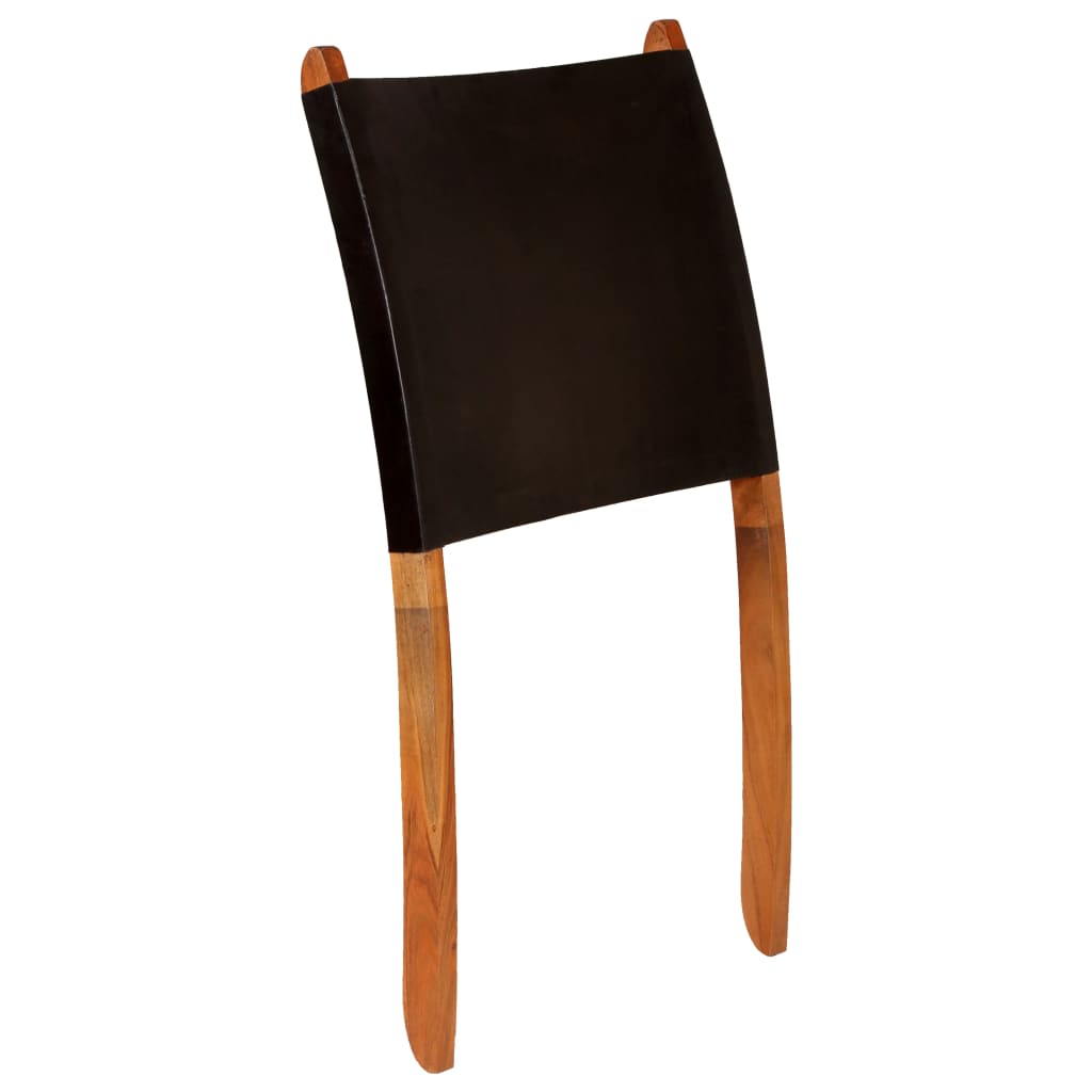 vidaXL Folding Relax Chair Genuine Leather Black