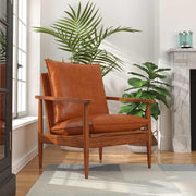vidaXL Fauteuil echt leer met acaciahout bruin - Aashly