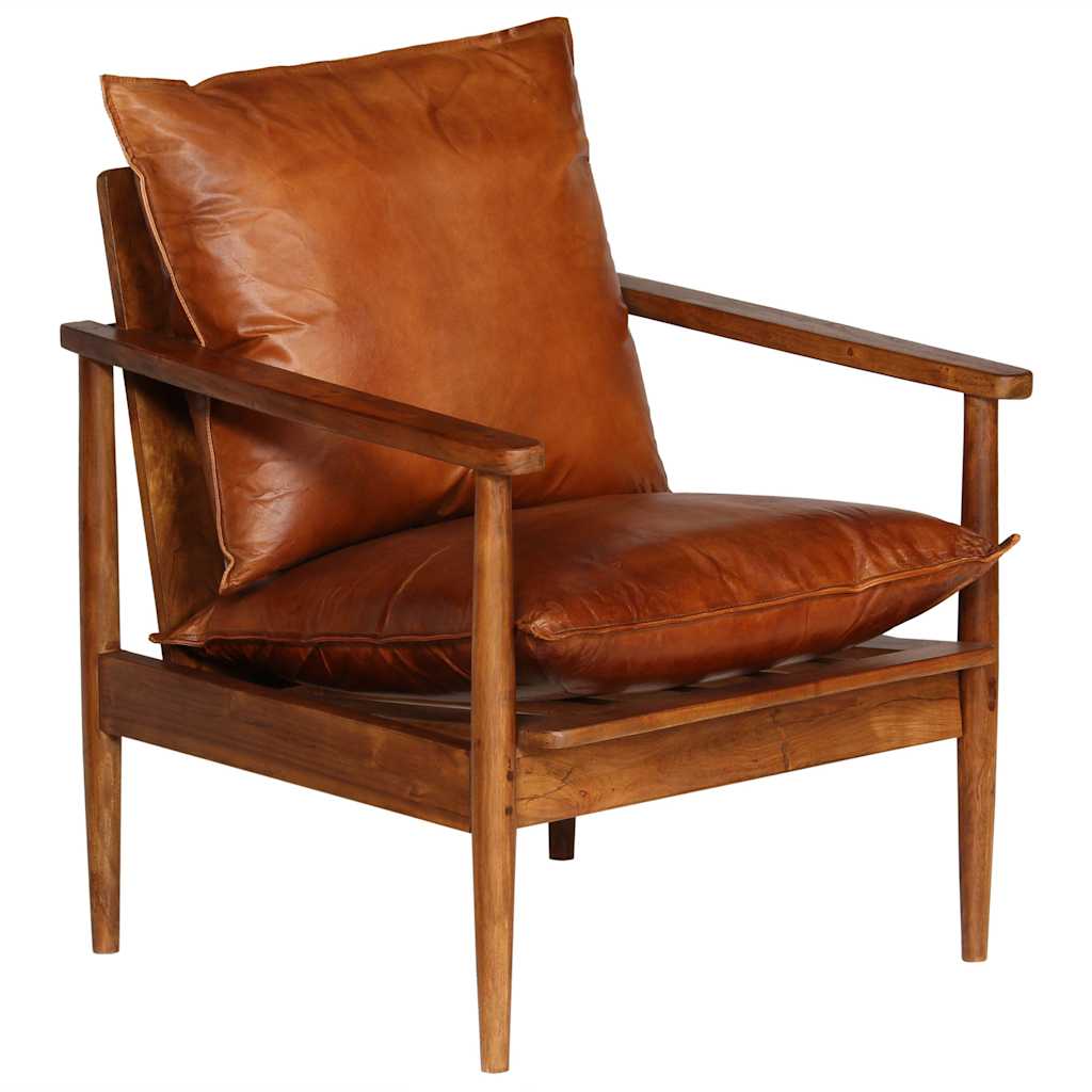 vidaXL Fauteuil echt leer met acaciahout bruin - Aashly