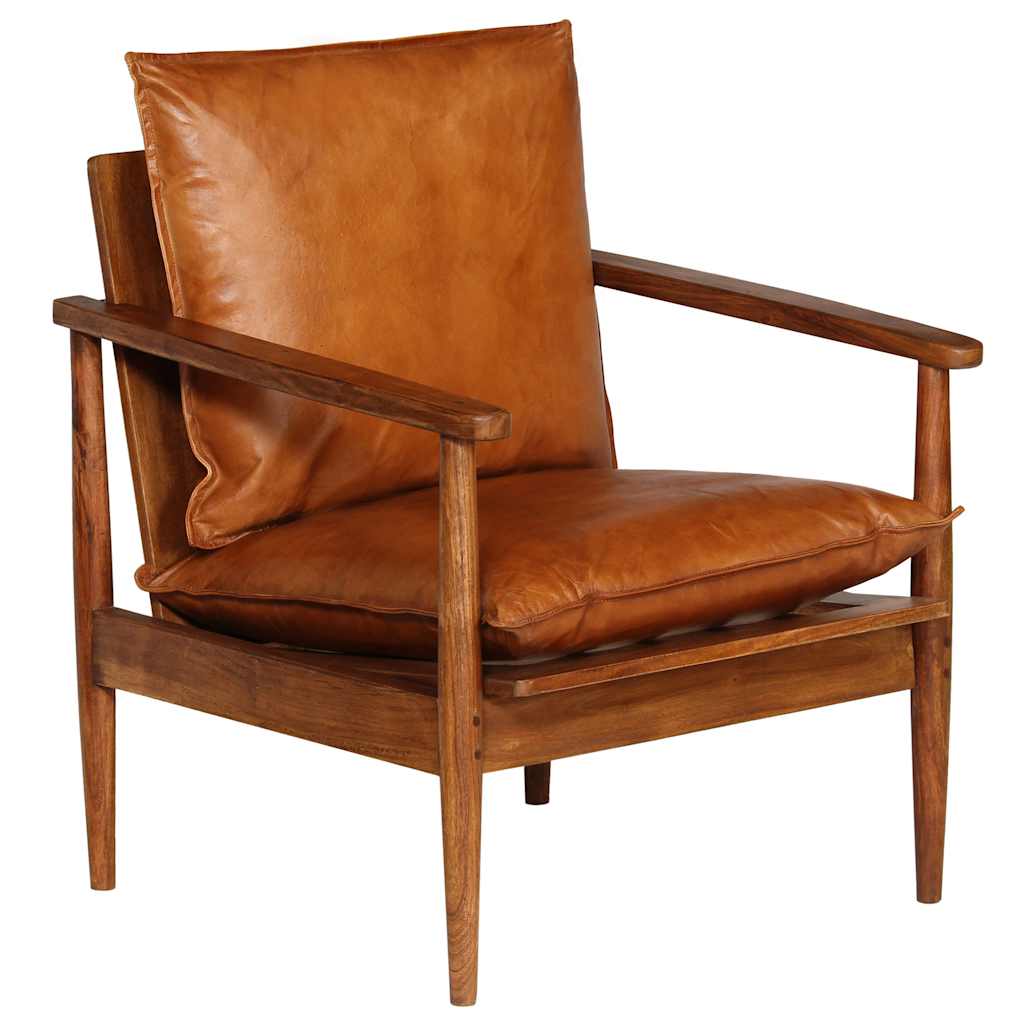 vidaXL Fauteuil echt leer met acaciahout bruin - Aashly