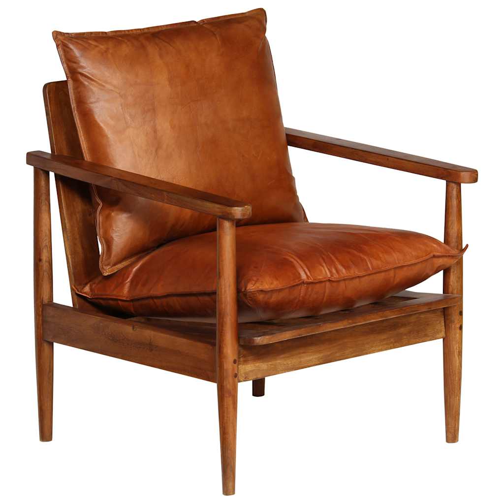 vidaXL Fauteuil echt leer met acaciahout bruin - Aashly