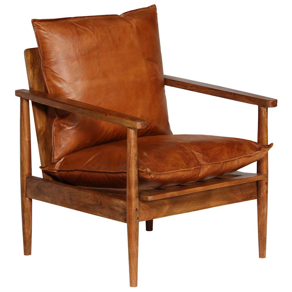 vidaXL Fauteuil echt leer met acaciahout bruin - Aashly