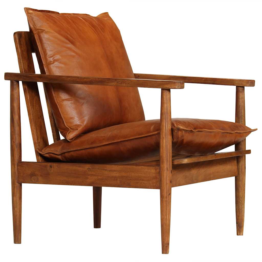vidaXL Fauteuil echt leer met acaciahout bruin - Aashly