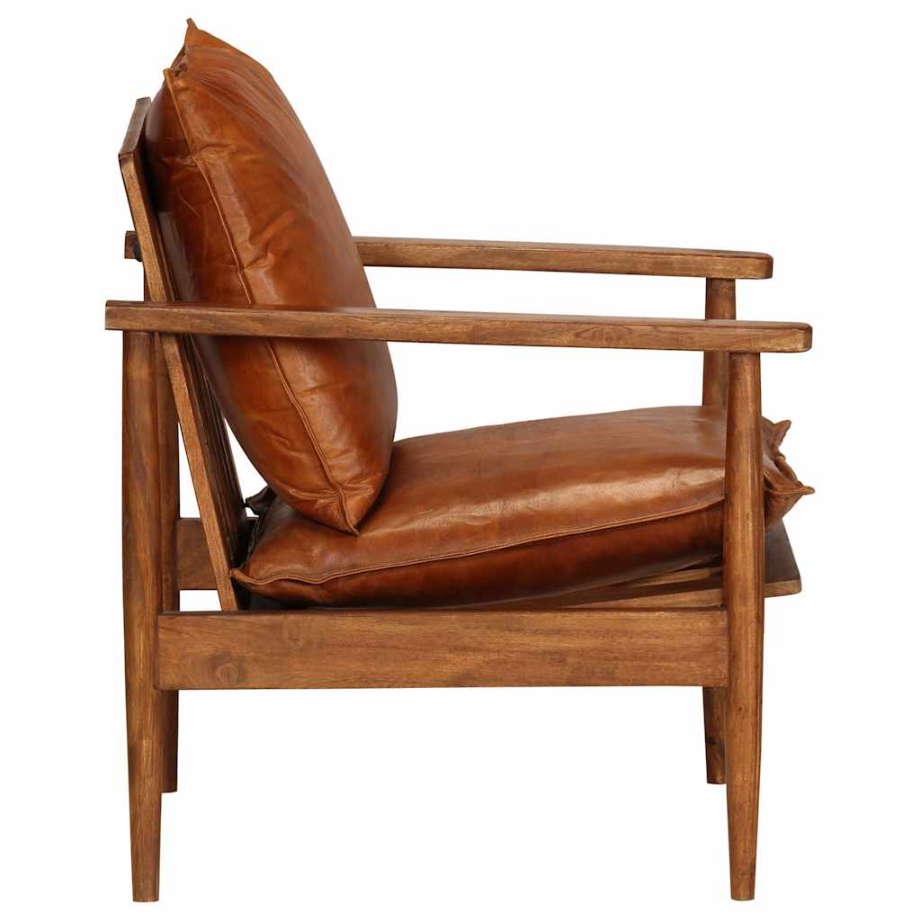 vidaXL Fauteuil echt leer met acaciahout bruin - Aashly