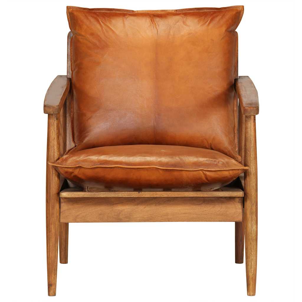 vidaXL Fauteuil echt leer met acaciahout bruin - Aashly