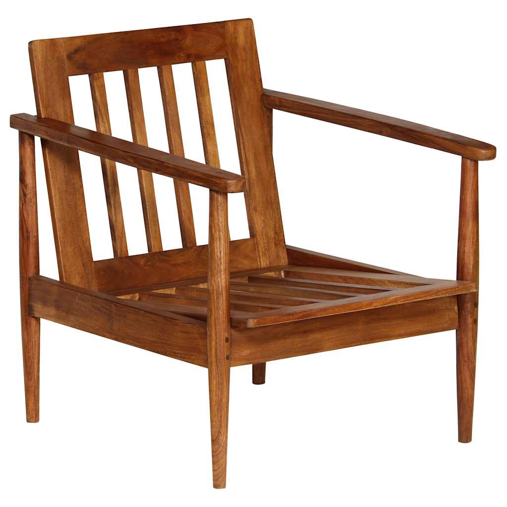 vidaXL Fauteuil echt leer met acaciahout bruin - Aashly