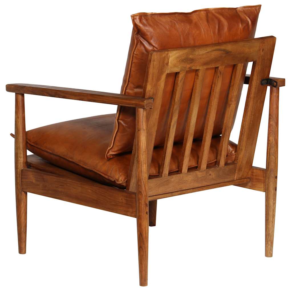 vidaXL Fauteuil echt leer met acaciahout bruin - Aashly