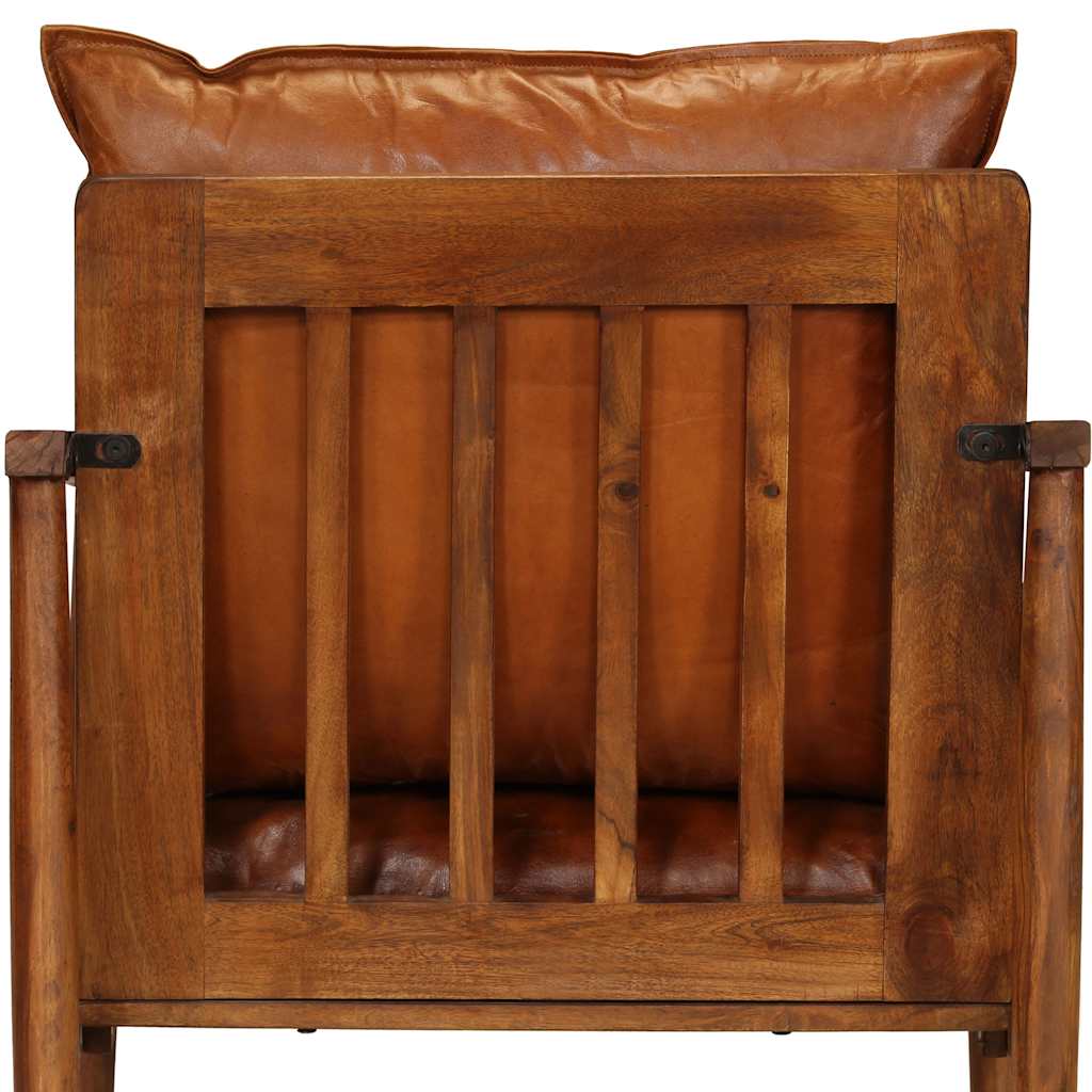 vidaXL Fauteuil echt leer met acaciahout bruin - Aashly
