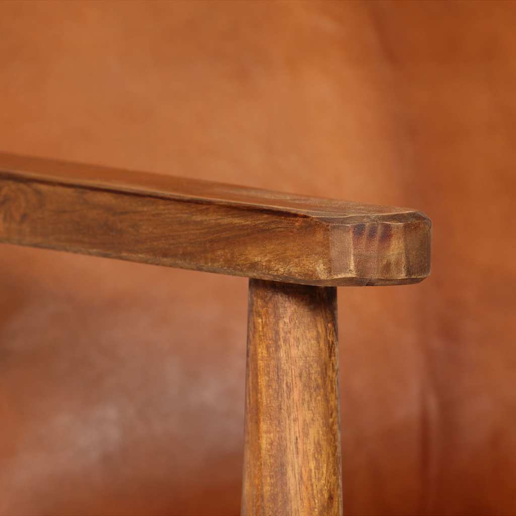 vidaXL Fauteuil echt leer met acaciahout bruin - Aashly
