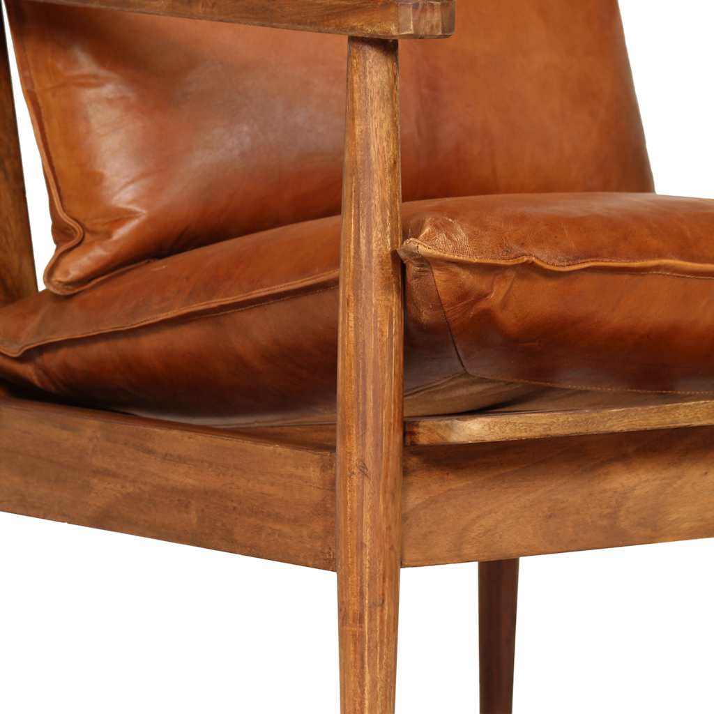 vidaXL Fauteuil echt leer met acaciahout bruin - Aashly