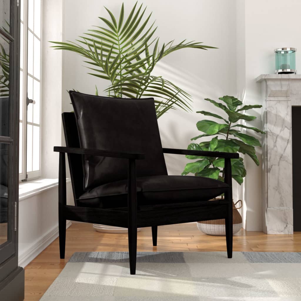 vidaXL Fauteuil echt leer met acaciahout bruin - Aashly