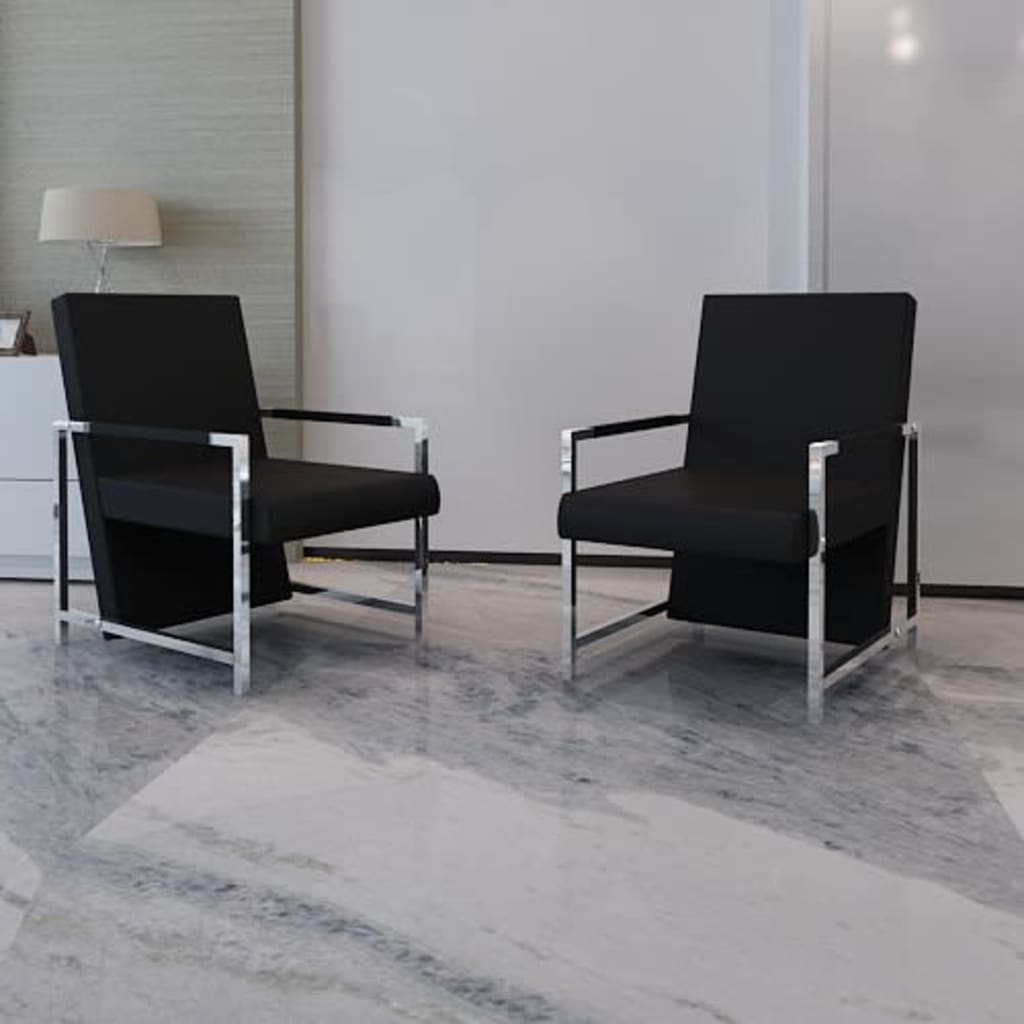 vidaXL Fauteuils 2 st met chroom frame kunstleer zwart - Aashly