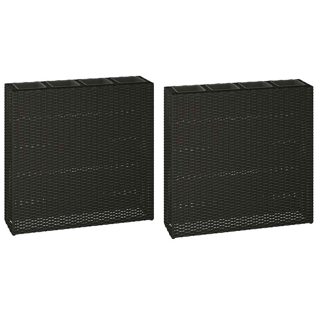 vidaXL Plantenbak verhoogd met 4 potten poly rattan zwart - Aashly
