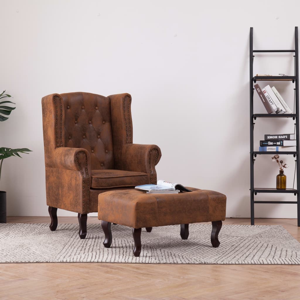 vidaXL Fauteuil met voetenbankje kunstleer donkerbruin - Aashly