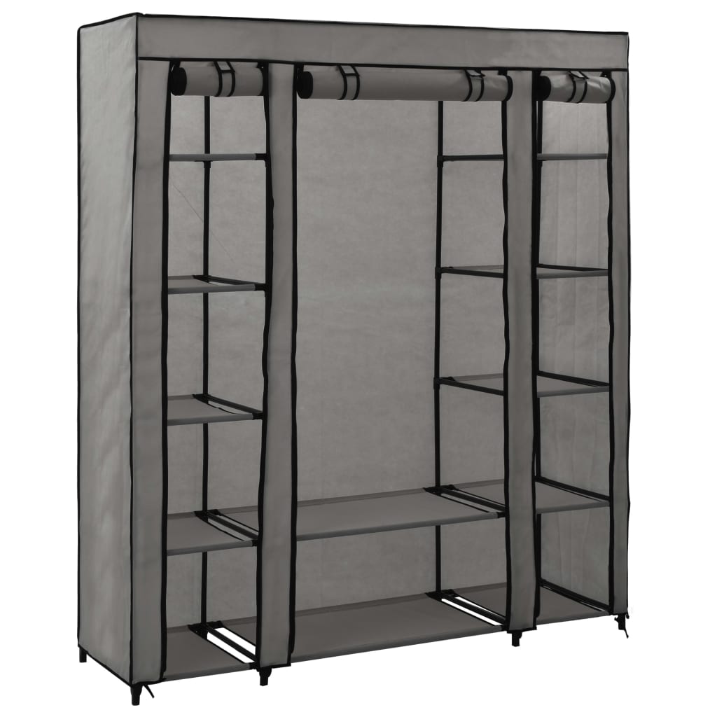 vidaXL Kledingkast met vakken en stangen 150x45x176 cm stof grijs - Aashly