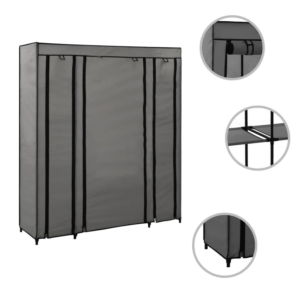 vidaXL Kledingkast met vakken en stangen 150x45x176 cm stof grijs - Aashly
