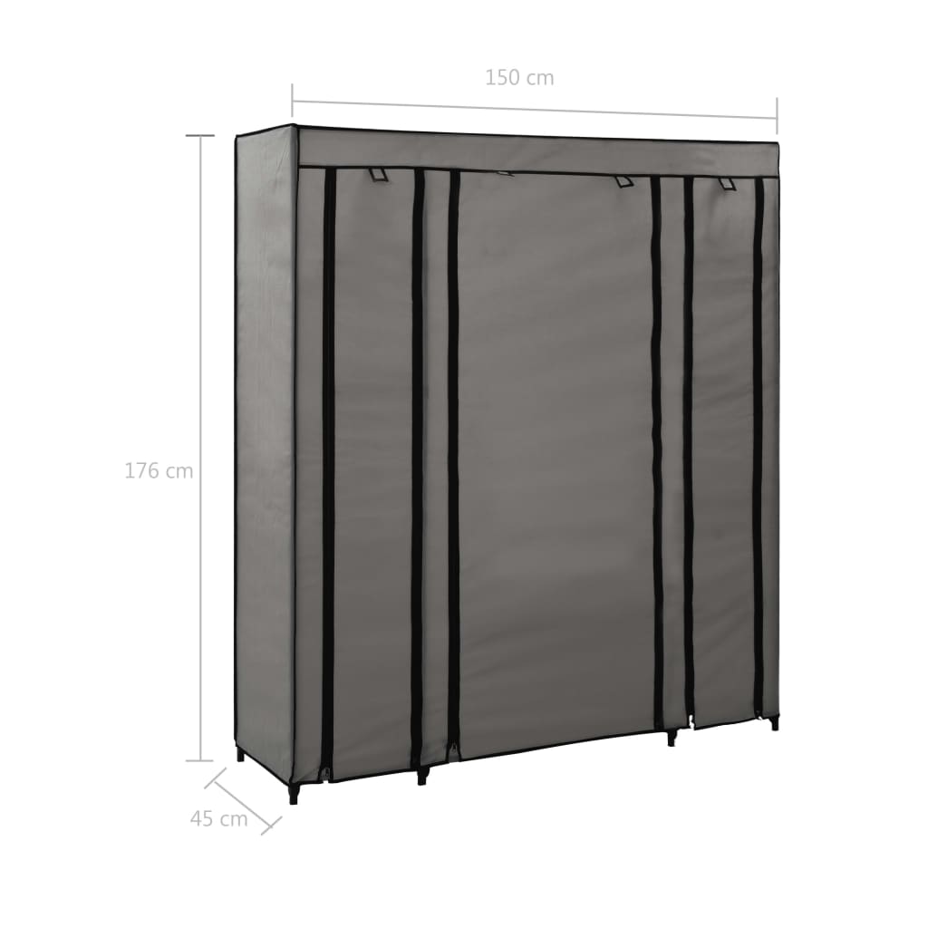 vidaXL Kledingkast met vakken en stangen 150x45x176 cm stof grijs - Aashly