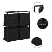vidaXL Opbergkast met 4 stoffen manden 63x30x71 cm staal zwart - Aashly