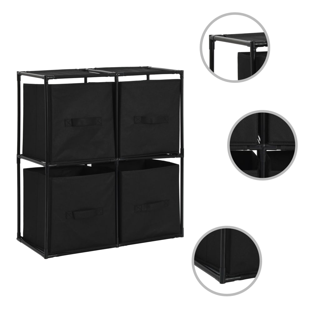 vidaXL Opbergkast met 4 stoffen manden 63x30x71 cm staal zwart - Aashly