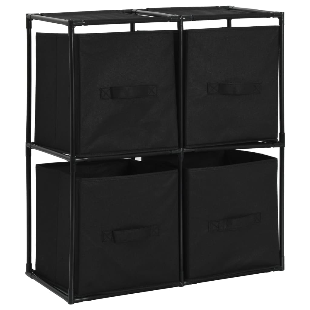 vidaXL Opbergkast met 4 stoffen manden 63x30x71 cm staal zwart - Aashly