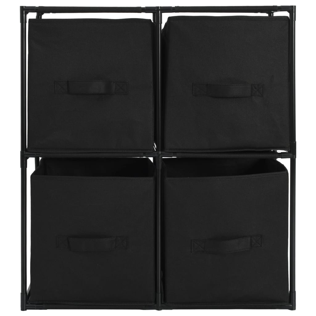 vidaXL Opbergkast met 4 stoffen manden 63x30x71 cm staal zwart - Aashly