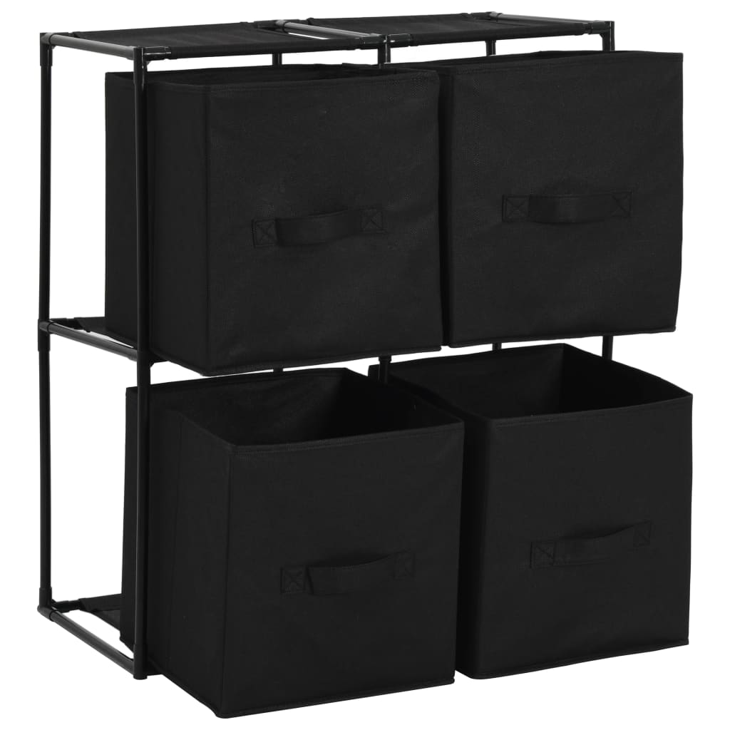 vidaXL Opbergkast met 4 stoffen manden 63x30x71 cm staal zwart - Aashly
