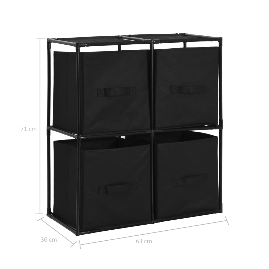 vidaXL Opbergkast met 4 stoffen manden 63x30x71 cm staal zwart - Aashly