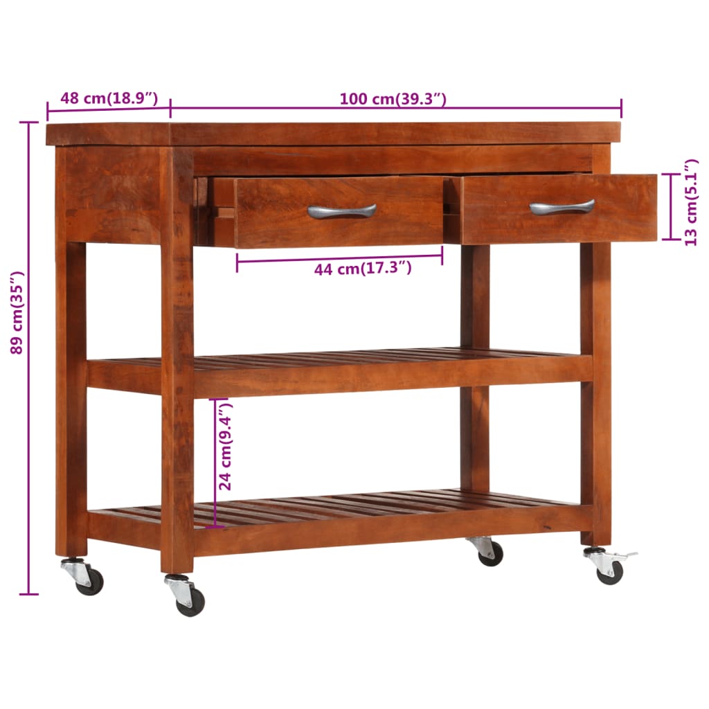vidaXL Keukentrolley 100x48x89 cm massief acaciahout - Aashly