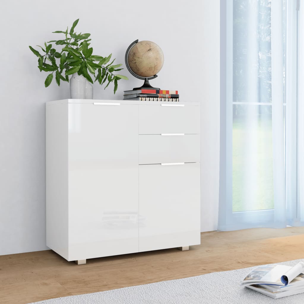 vidaXL Dressoir 71x35x80 cm spaanplaat hoogglans grijs - Aashly