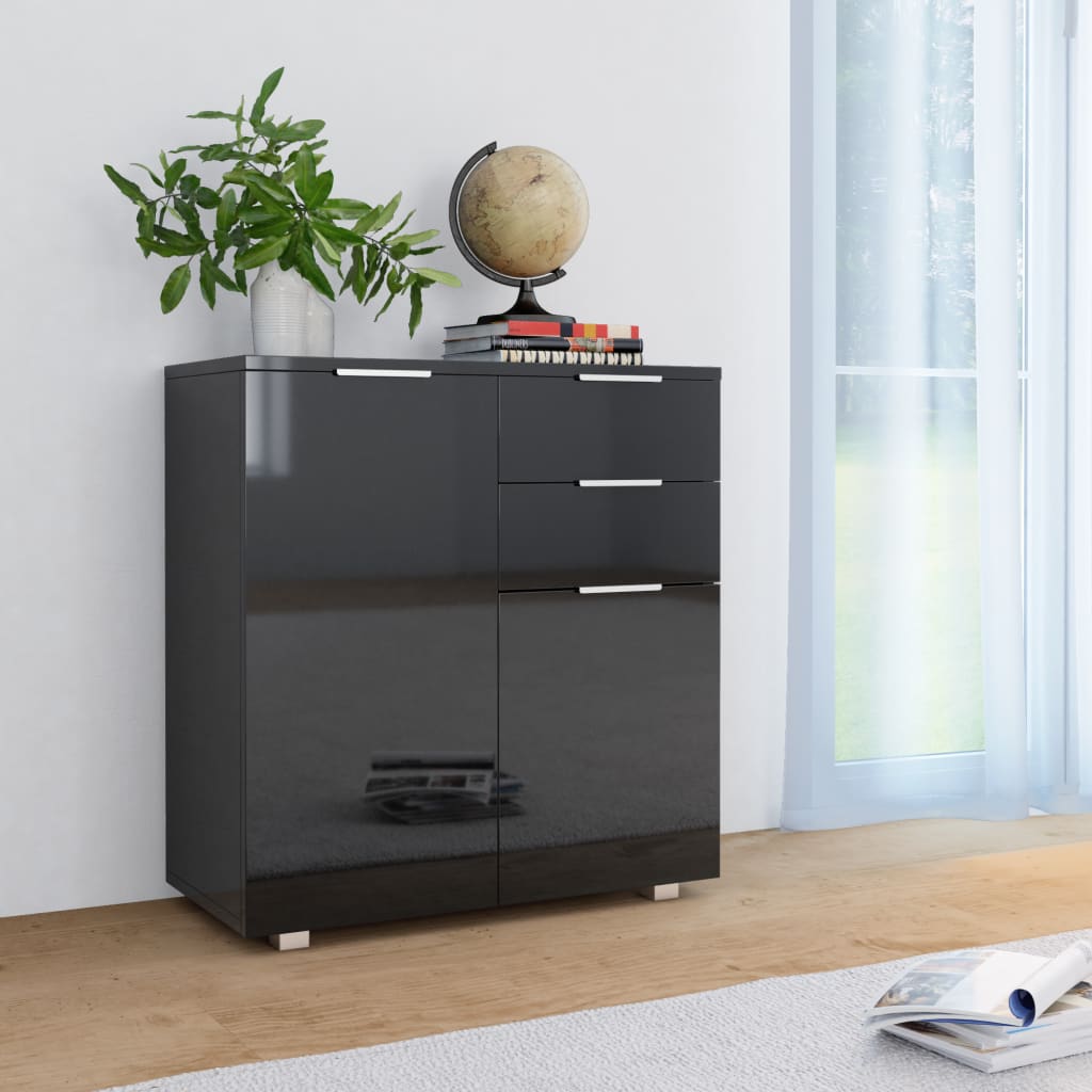 vidaXL Dressoir 71x35x80 cm spaanplaat hoogglans grijs - Aashly