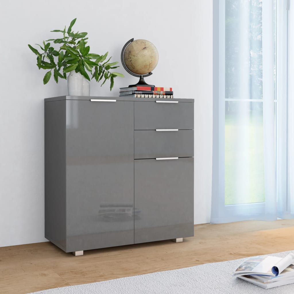 vidaXL Dressoir 71x35x80 cm spaanplaat hoogglans grijs - Aashly