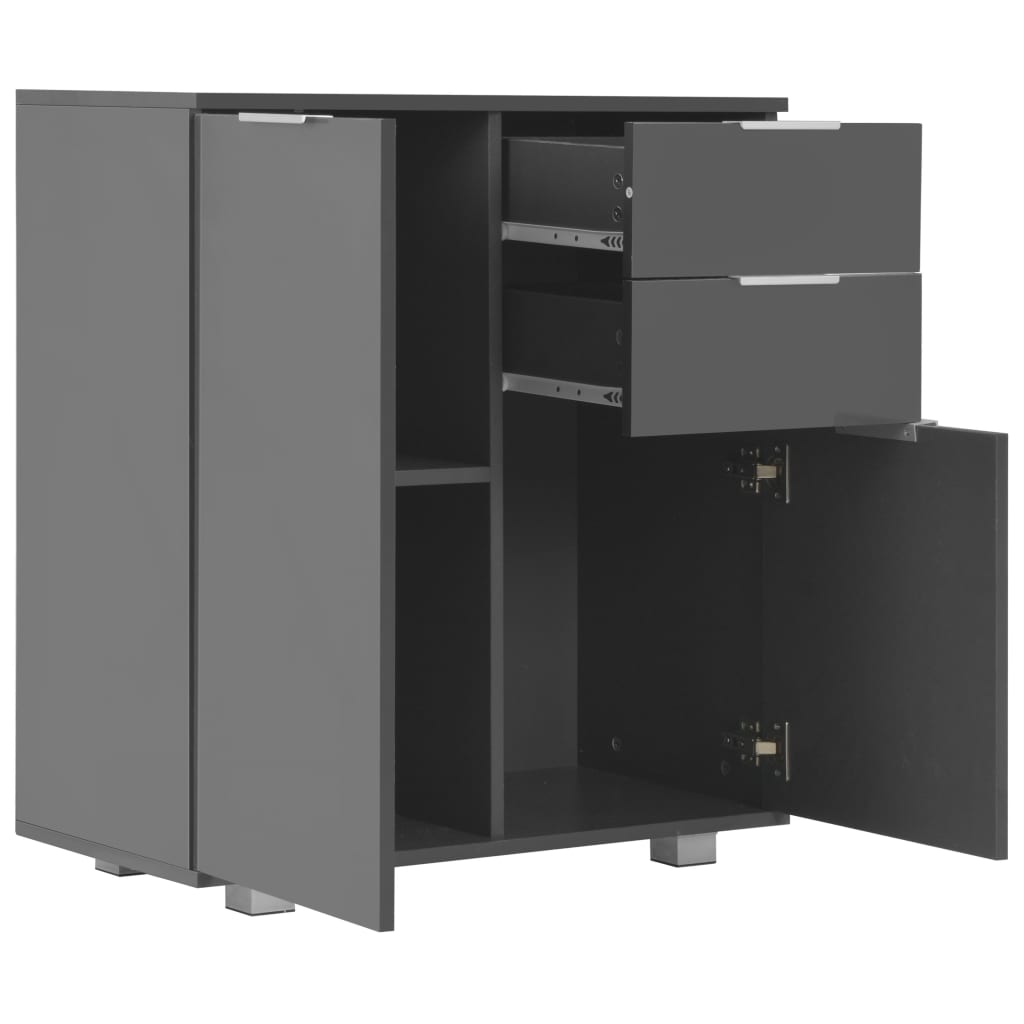 vidaXL Dressoir 71x35x80 cm spaanplaat hoogglans grijs - Aashly