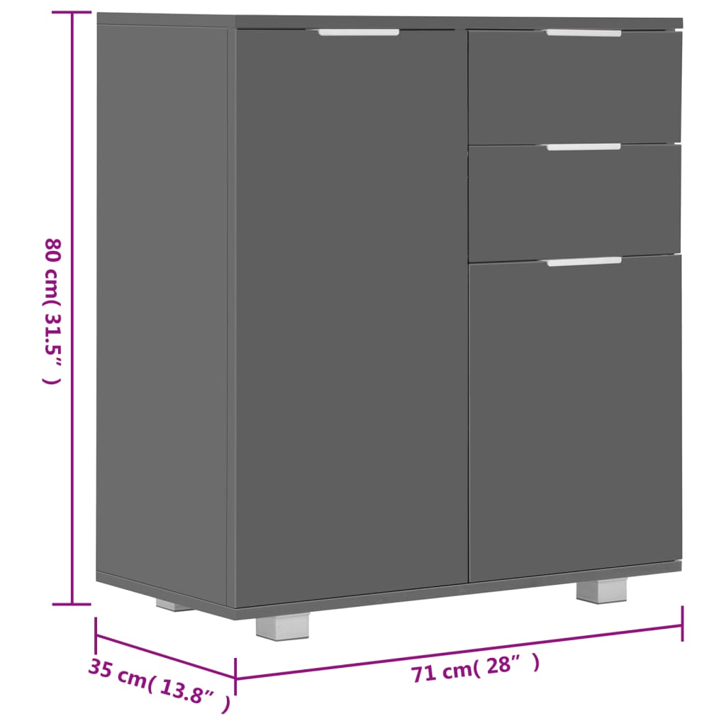 vidaXL Dressoir 71x35x80 cm spaanplaat hoogglans grijs - Aashly