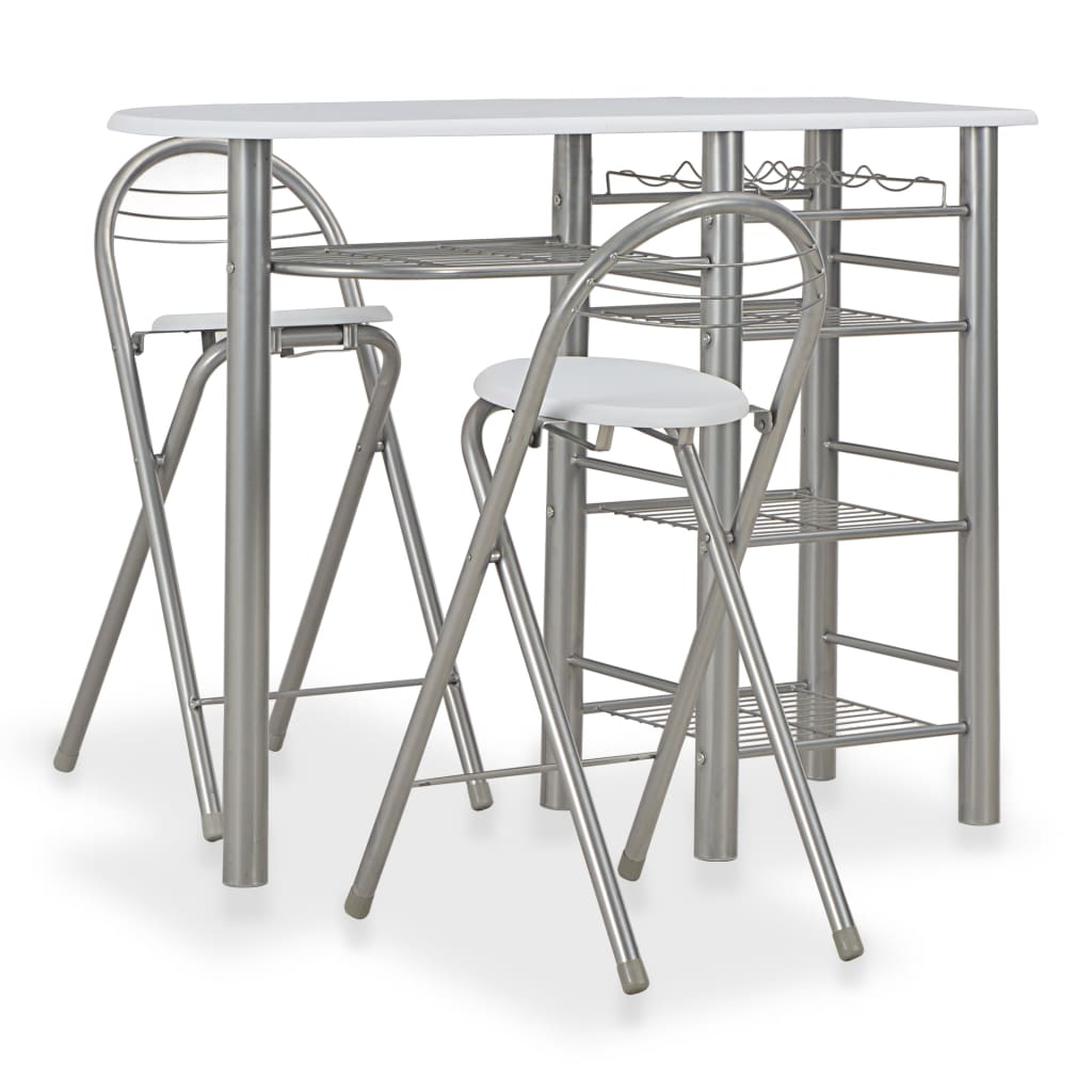 vidaXL 3-delige Barset met schappen hout en staal grijs - Aashly