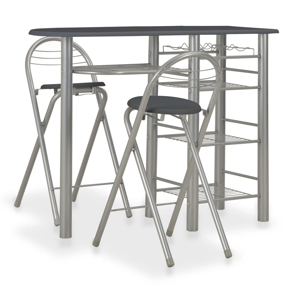 vidaXL 3-delige Barset met schappen hout en staal grijs - Aashly