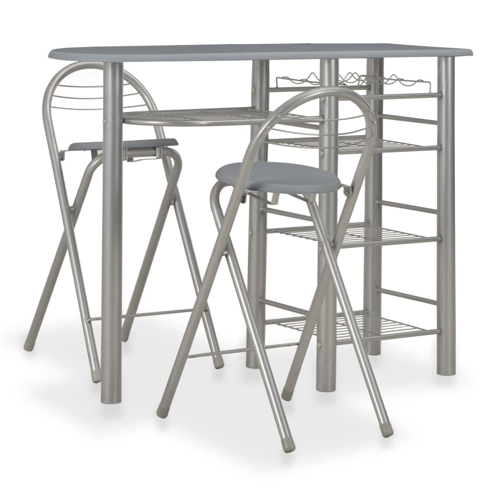 vidaXL 3-delige Barset met schappen hout en staal grijs - Aashly