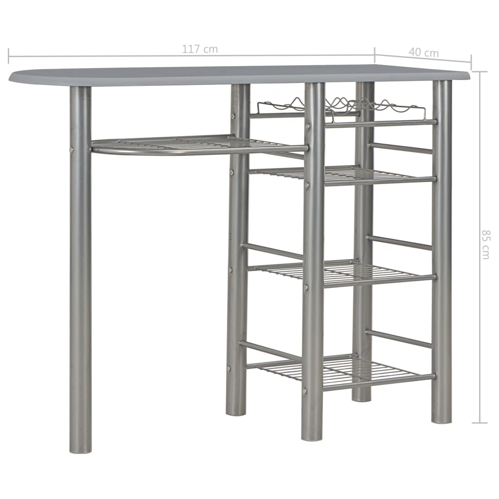 vidaXL 3-delige Barset met schappen hout en staal grijs - Aashly