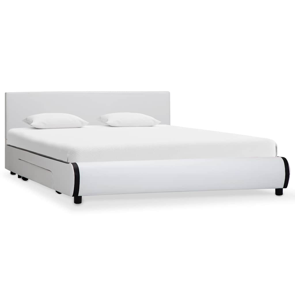 vidaXL Bedframe met lades kunstleer wit 140x200 cm