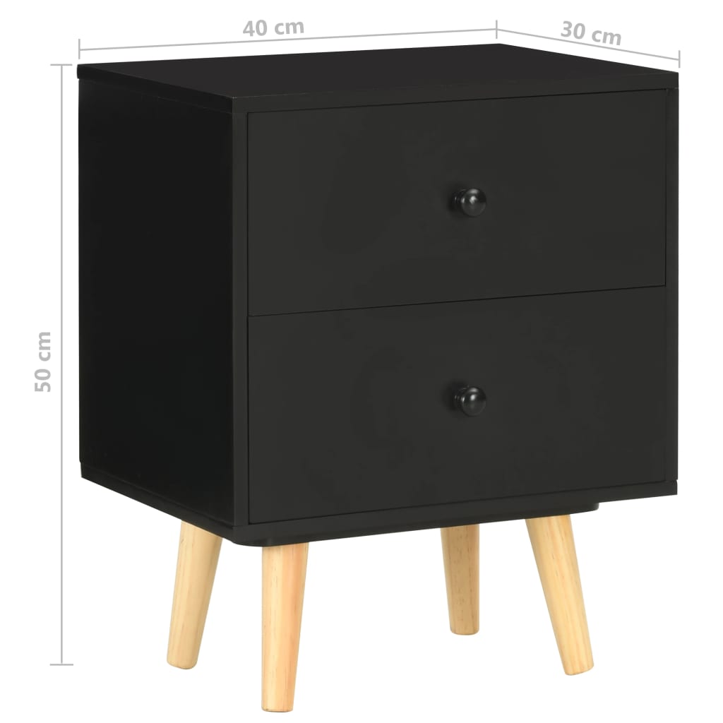 vidaXL Nachtkastjes 2 st 40x30x50 cm massief grenenhout zwart - Aashly