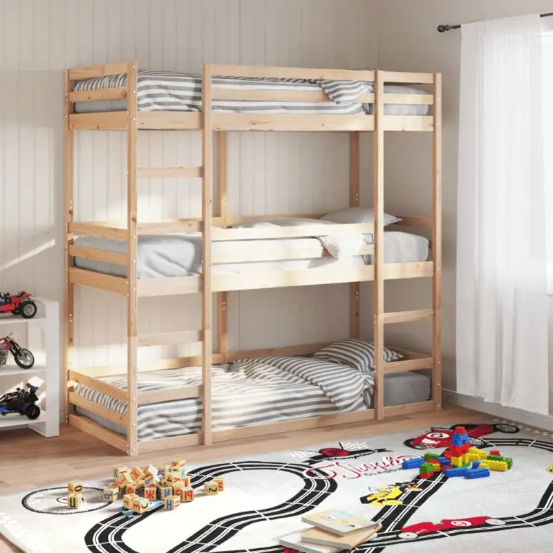 3 persoons stapelbed van massief grenenhout voor kleine kamers - Naturel / 90 x 190 cm - Bedden & bedframes