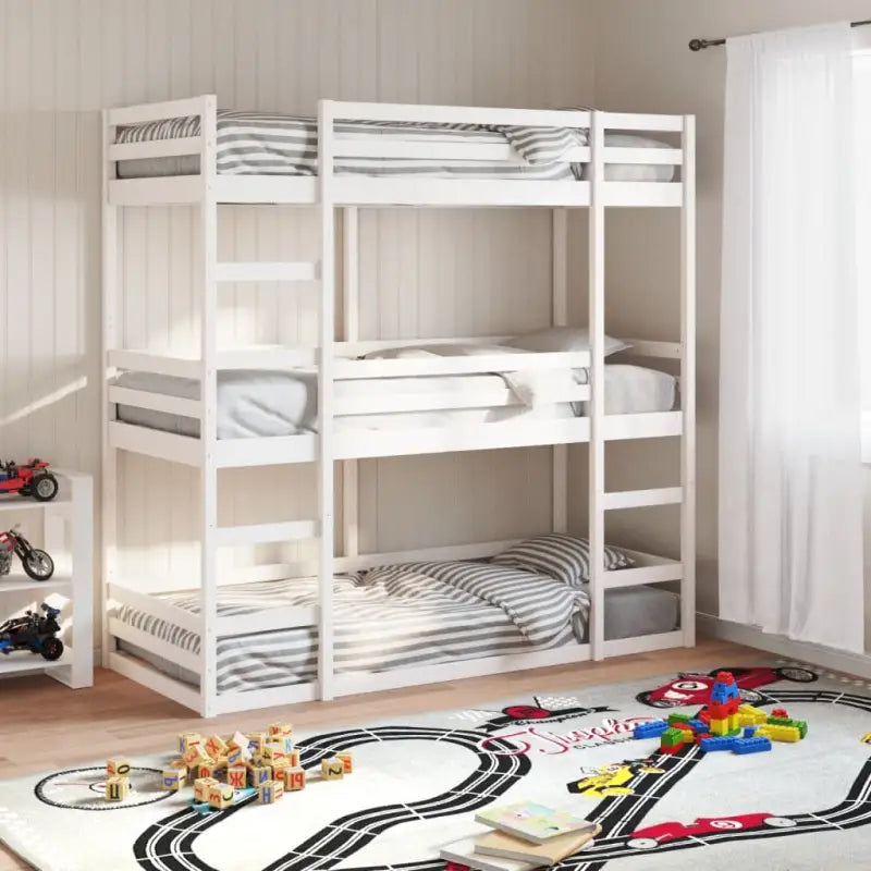 3 persoons stapelbed van massief grenenhout voor kleine kamers - Wit / 90 x 200 cm - Bedden & bedframes