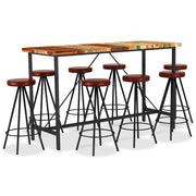 vidaXL 9-delige Barset massief gerecycled hout en echt leer