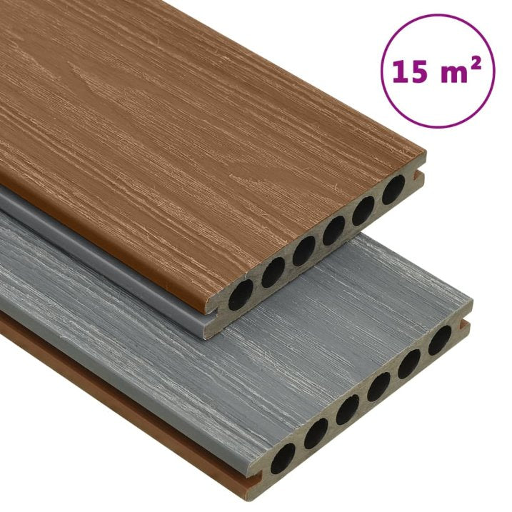 vidaXL Terrasplanken met accessoires 35 m² 4 m HKC bruin en grijs