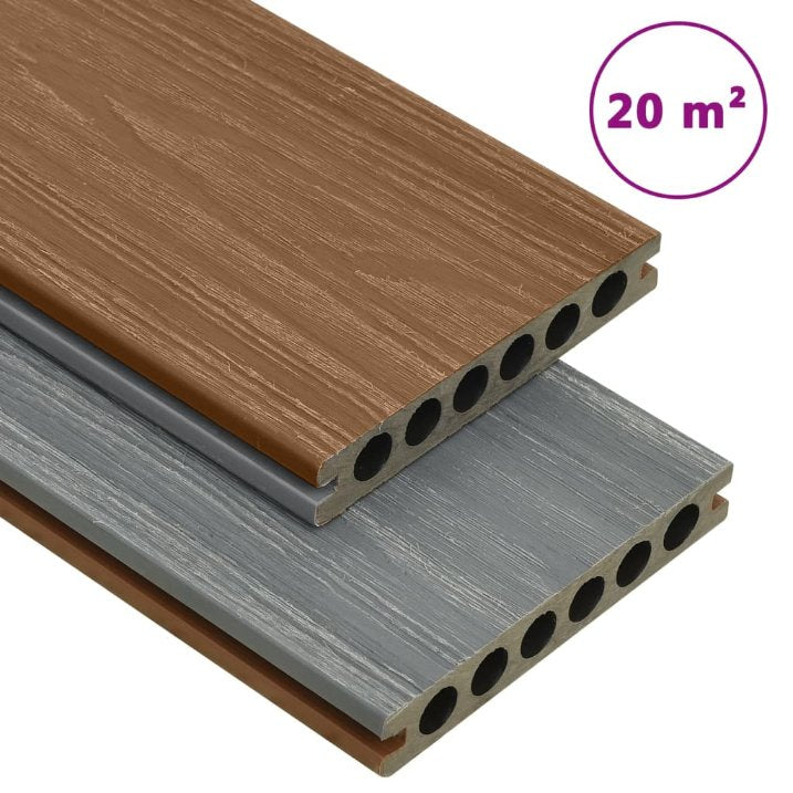 vidaXL Terrasplanken met accessoires 35 m² 4 m HKC bruin en grijs