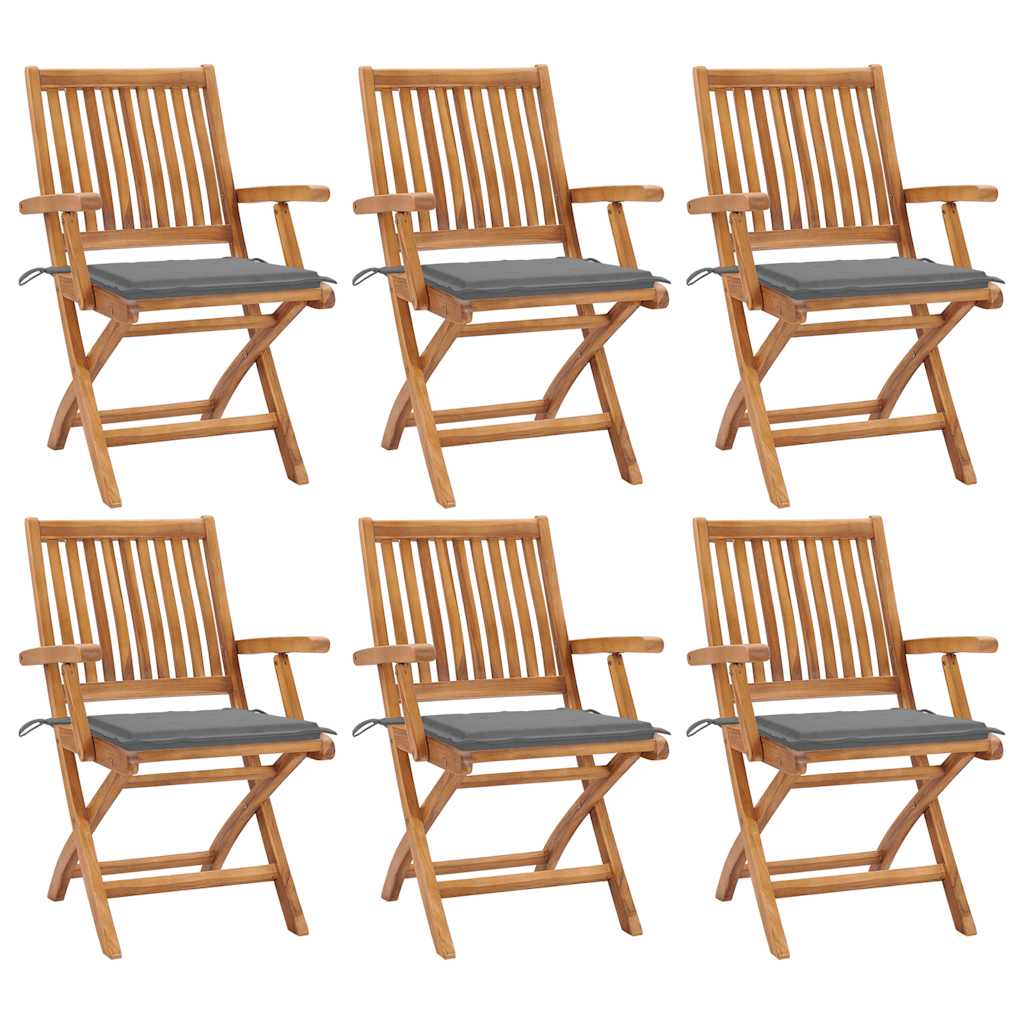 vidaXL Tuinstoelen 6 st inklapbaar met kussens massief teakhout