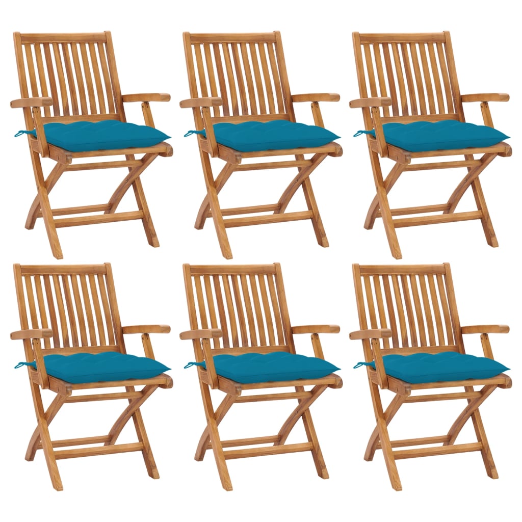 vidaXL Tuinstoelen 6 st inklapbaar met kussens massief teakhout