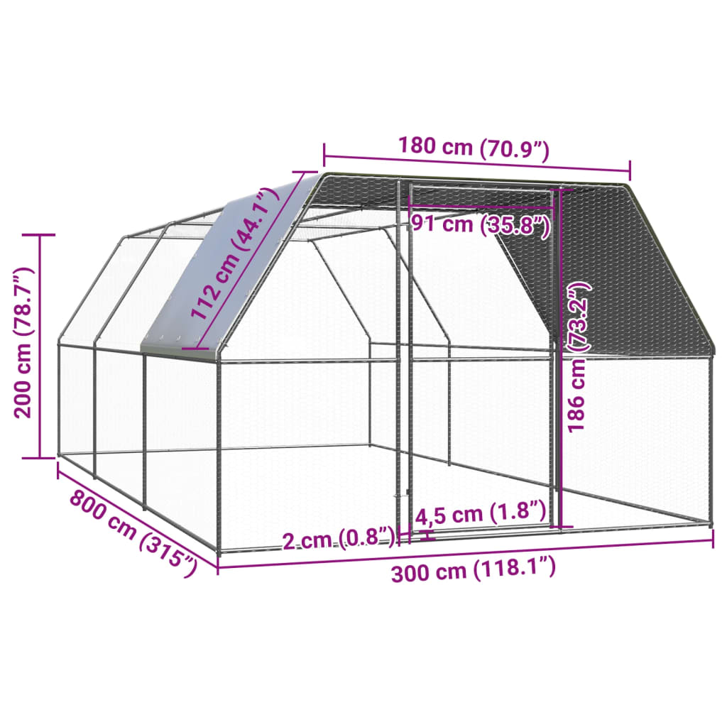 vidaXL Kippenhok 2x10x2 m gegalvaniseerd staal - Aashly