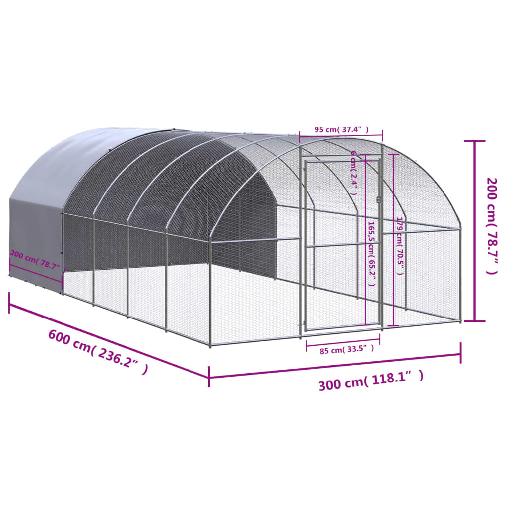 vidaXL Kippenren 3x8x2 m gegalvaniseerd staal - Aashly
